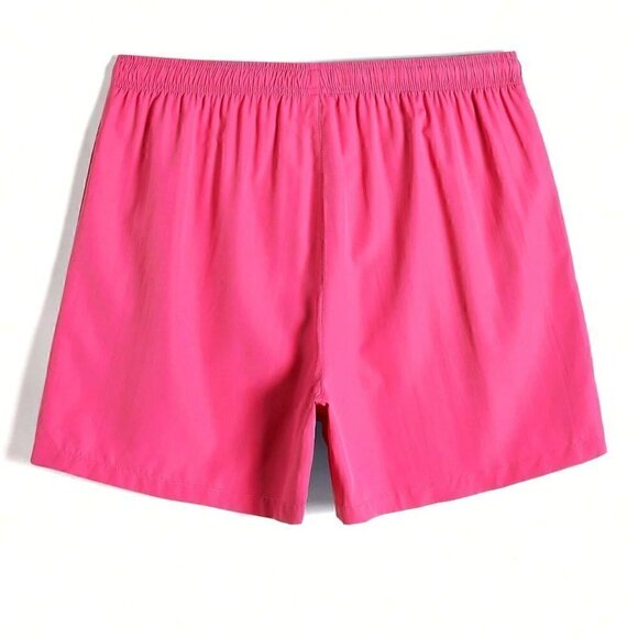 Pink Vacation Style Mens Slant Pockets Drawstring Waist Swim Trunks - Picture 2 of 4
